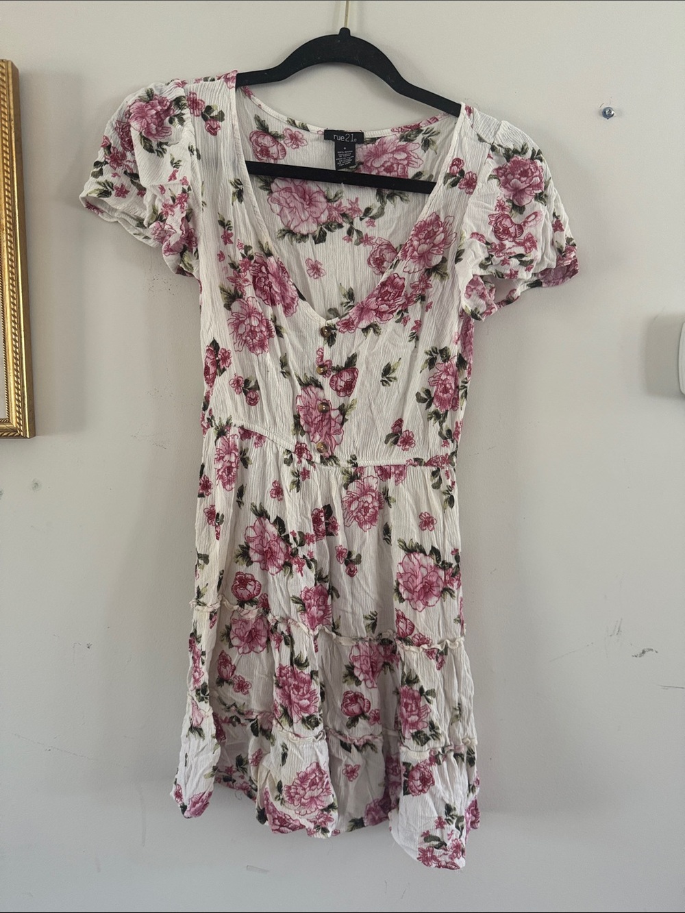 Rue21 White Mini Dress with Pink Floral Print